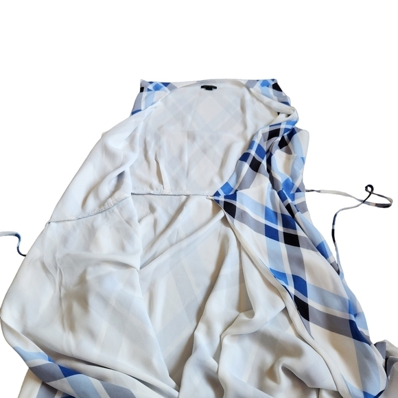 Ann Taylor size 4 blue white plaid midi wrap dress preppy festival ethereal - Picture 7 of 10